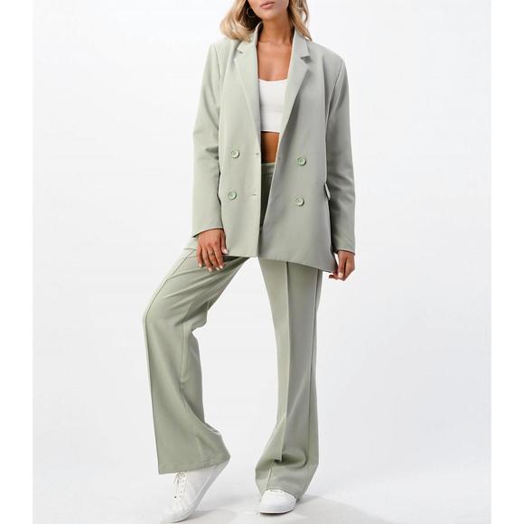 NEW MNI LOS ANGELES front seam wide leg pants in sage - Picture 4 of 7